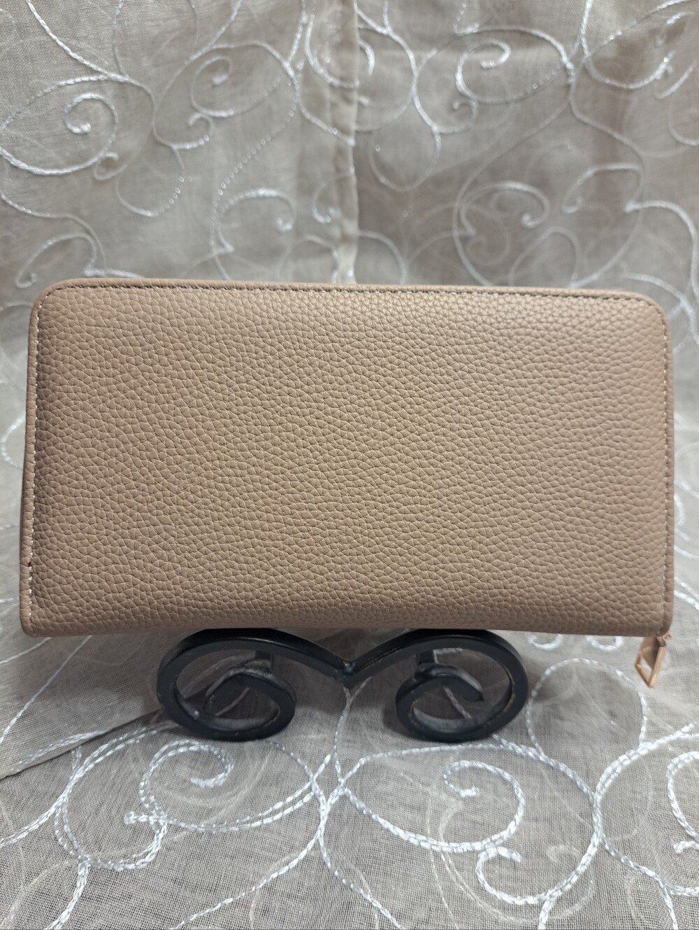 Taupe Pebbled Soft Vegan Leather Zip Around/Over Wallet